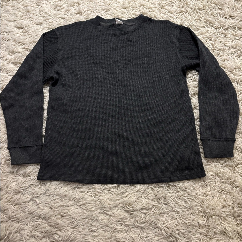 M&T Classic Gray Ribbed Black Long Sleeve Tee Size L